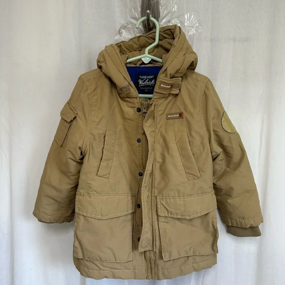 Woolrich Toddler Down Filled Full Zip Parka Jacket with Hood Tan Brown Size 2T